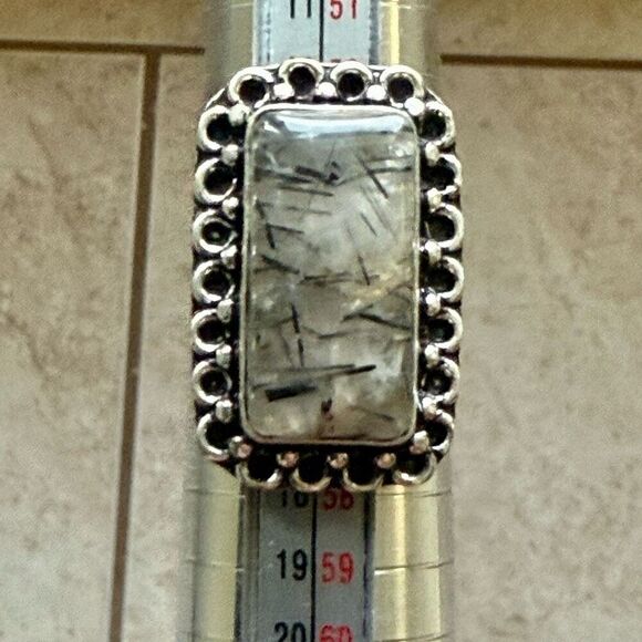 Black Rutilated Gemstone Statement Ring Sterling Silver Artisan Made Size 7 New - Picture 3 of 5